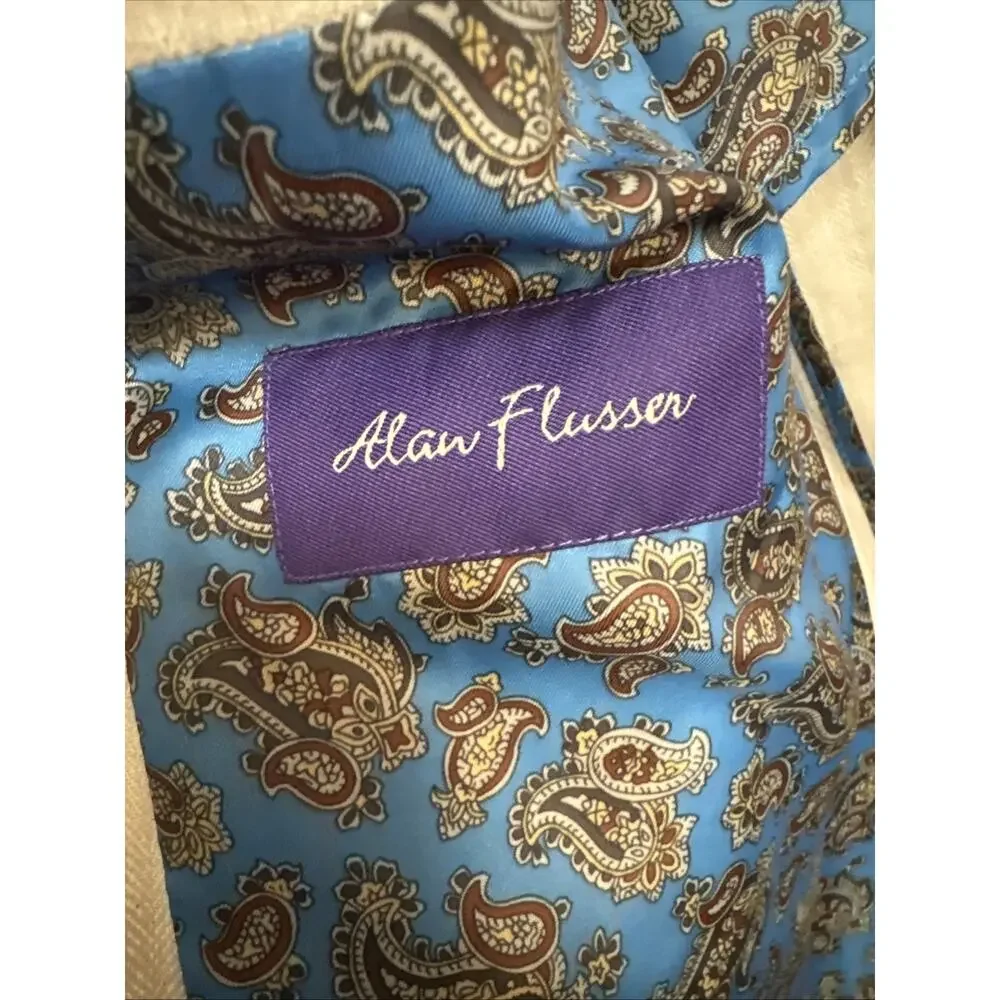 Alan Flusser Mens M Tan Linen Blend Sport Coat Blazer Paisley Lined Office